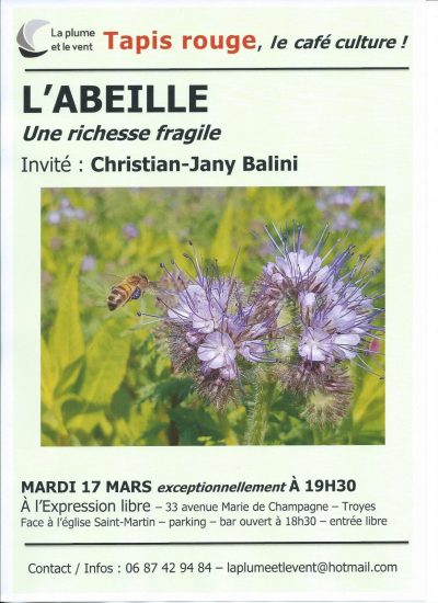 Tapis rouge, le café culture de La plume et le vent : «L’abeille : une richesse fragile»